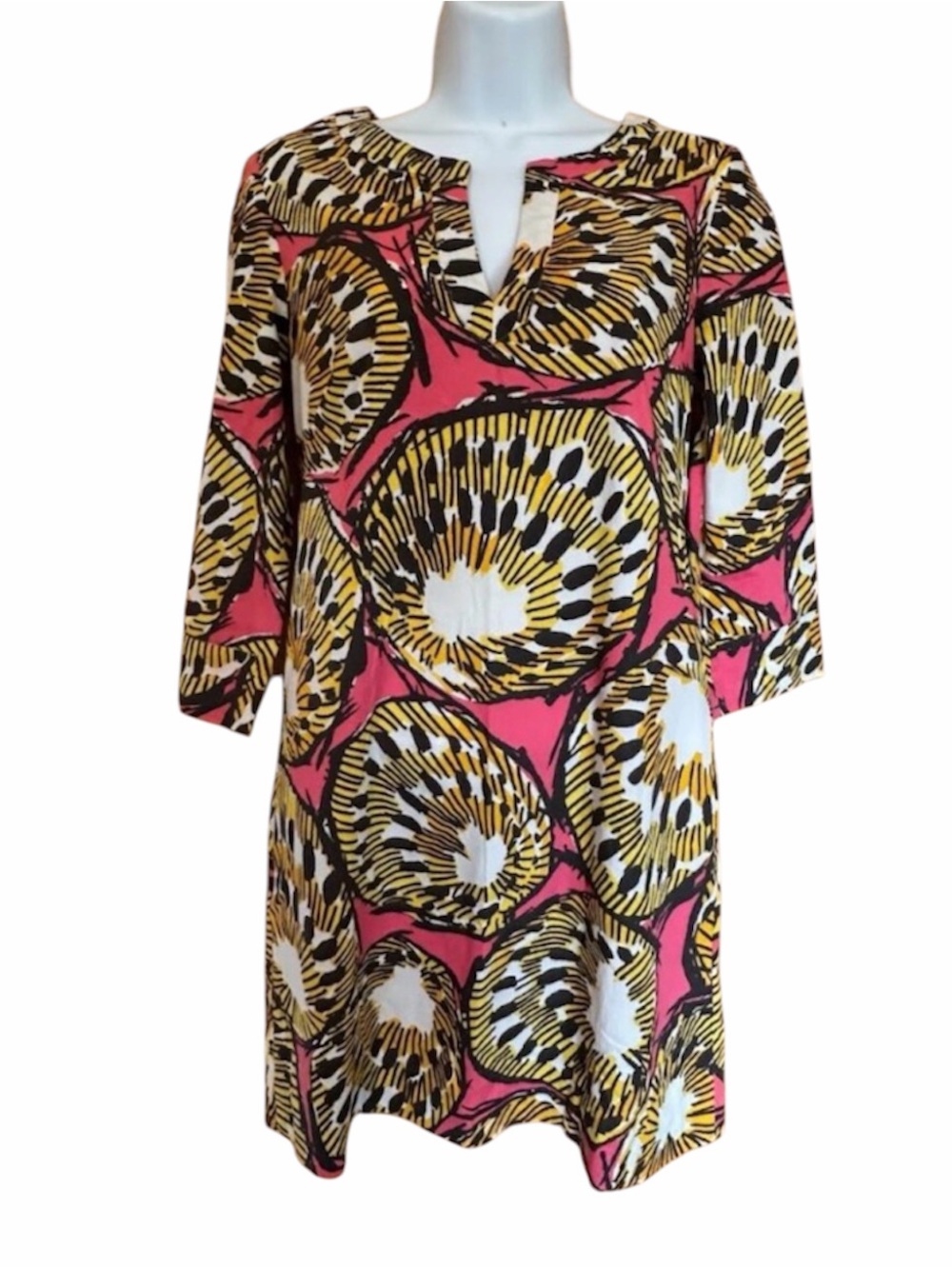 J.‎ Crew Ratti Electric Kiwi Cotton V-neck 3/4 Sleeve Tunic Shift Dress Size 2 - Picture 6 of 7